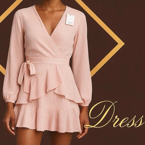 Fourteenth Place Pink Striped Ruffle Wrap Dress - XS - Picture 2 of 12